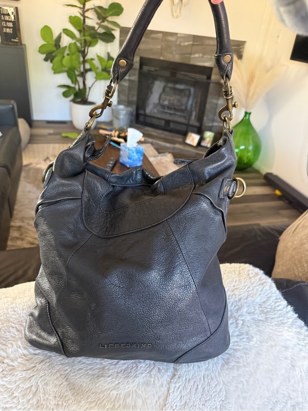 Liebeskind Black Pebbled Leather Hobo Bag